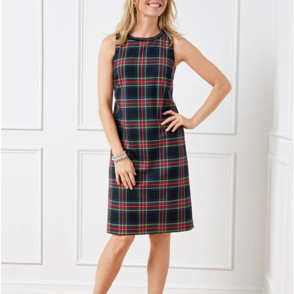 Boden Navy Red Green Plaid Sleeveless Mini Dress